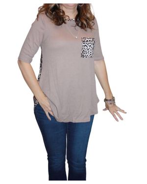 White Birch Animal Print Pocket Top - Gray