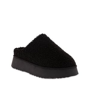 MIA Icee Mule Fur Shearling Cozy Slip On Platform Slippers Htat1070 - Black