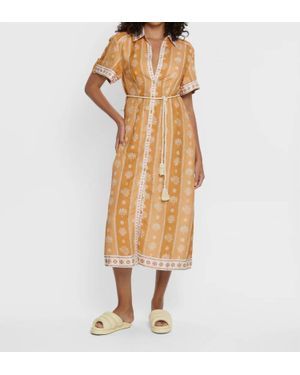 Kivari Tassel Tie Shirt Midi Dress - Metallic