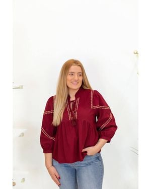 ..,merci Embroidered Trim Babydoll Blouse