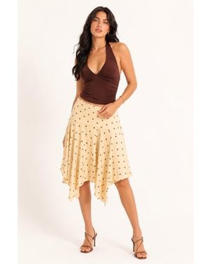 Forever 21 Polka Dot Asymmetrical Midi Skirt - Natural