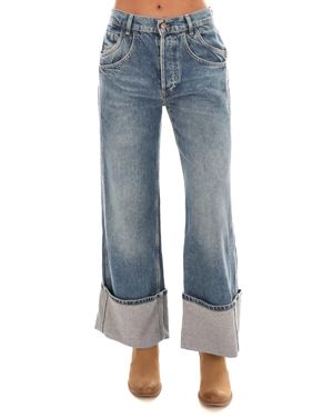 Free People Final Countdown Cuffed Mid Rise Jeans - Blue