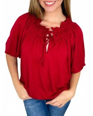 Bibi Rayon Blend Balloon Sleeves Top - Red