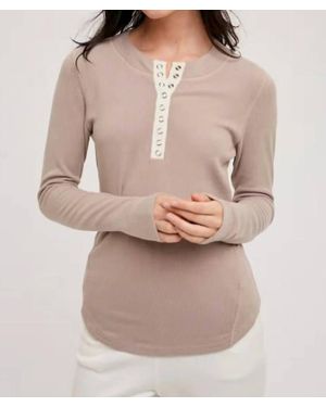 Bluivy Ribbed Henley Knit Top - Natural