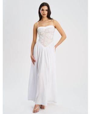 Miss Circle Ucille Embroidered Chiffon Maxi Dress - White
