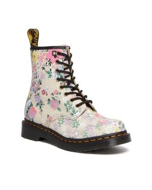 Dr. Martens 1460 Combat Boots Parchment Floral Leather Ankle Jobb661 - White