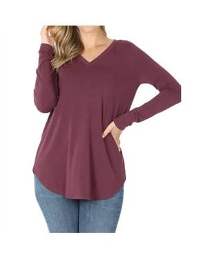 Zenana Emmas V Neck Long Sleeve Top - Purple