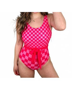Jess Lea Checkered One Piece Swimsuit - Pink