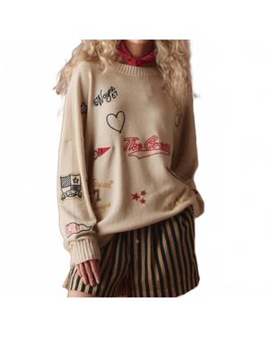 The Great Embroidered Crew Sweater - Brown