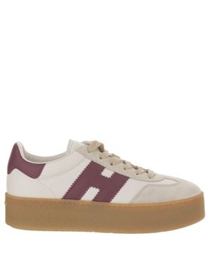 Hogan Leather Sneakers With Suede Inserts And Contrast Heel Tab - Brown