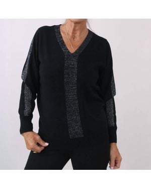 Marble V-Neck Long Sleeve Sweater - Black