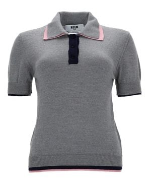 MSGM Solid Shirt Collar Polo - Gray