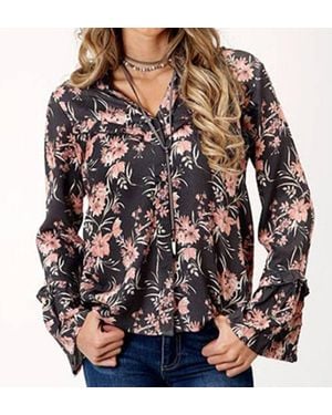 Roper Coral Floral Peasant Blouse - Multicolor