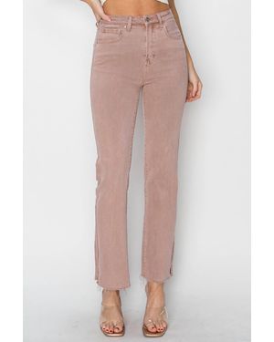 Risen Jazlyn High Rise Tummy Control Raw Hem W/Side Slit Stright - Pink
