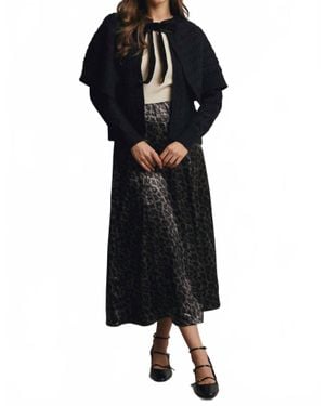Forte Leopard Print Satin Midi Skirt - Black