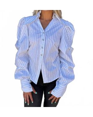 Beulahstyle Puff Sleeve Pinstripe Shirt - Blue