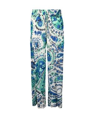 Twinset Multicolor Paisley Patterned Wide Leg Pants - Blue