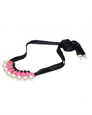 Avenue Chic Pearl Choker Necklace With Ribbon - Blue