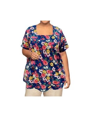 On The Plus Side Printed Square Neck Tunic - Blue