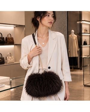 Fashnzfab Fluffy Faux Feather Fur Chain Strap Shoulder Handbag - Black