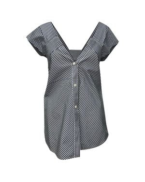 Theory Off Shoulder Striped Top - Gray