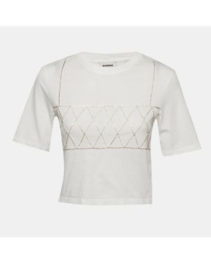 Sandro Crystal Embellished Jersey Cropped T-Shirt - White