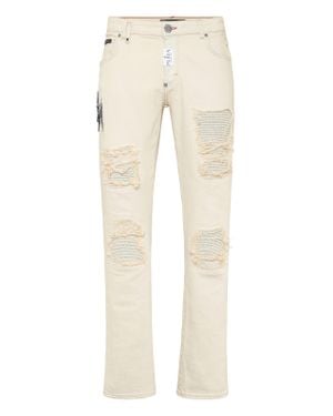 Philipp Plein Denim Rock Star Fit Pants - Natural