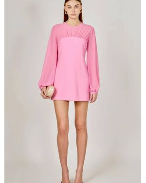 Endless Rose Mixed Media Mini Dress With Puff Sleeves - Pink