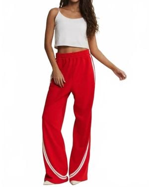 Jade By Jane Solid Side Stripes Wide Leg Pants - Red