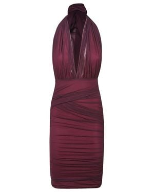 Amazuìn Ruched Sheer Overlay Dress - Purple