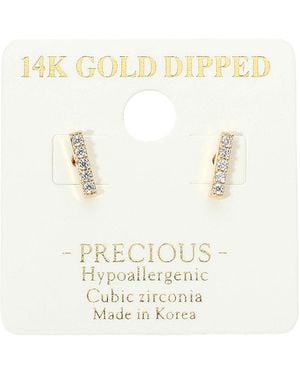 Fashnzfab 14K Dipped Hypoallergenic Minimalist Cz Pave Bar Mini Stud Earrings - White