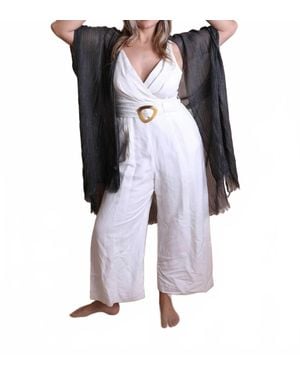 Leto Pencil Stripe Lurex Lined Lightweight Wrap Shawl Cover Up Kimono - White