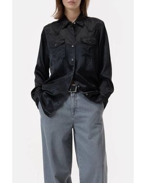 Closed Satin Western Blouse - Black