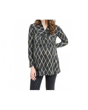 Hello Miss Plaid Shawl Collar Maternity Knit Tunic Sweater - Black