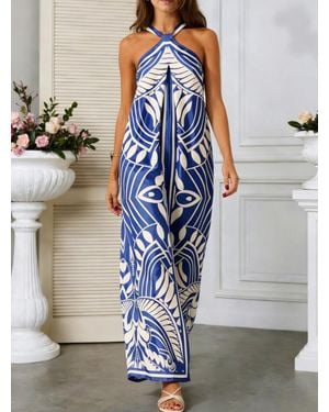 TRUEDAMES Printed Halter Neck Wide-Leg Jumpsuit - Blue