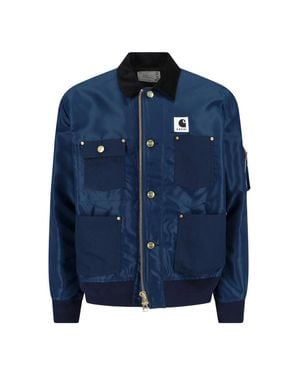 Sacai Detroit Canvas Ma-1 Jacket With Structured Silhouette And Contrast Detailing - Blue