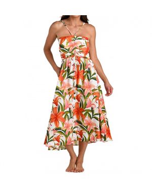 La Blanca Jungle Blossoms Lace Up Dress - Orange