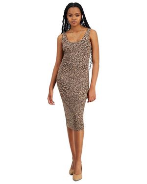 BarIII Bodycon Midi Dress Leopard Stretch Scoop Neck Ups569 - Brown