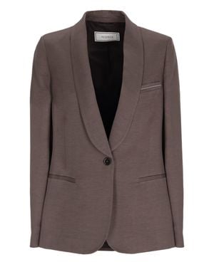 Peserico Viscose Shawl Collar Blazer - Brown