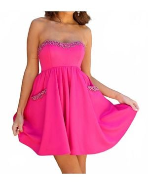 Ava Presley Strapless Mini Pockets Dress - Pink