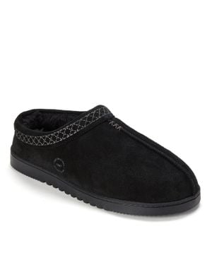 Dearfoams Dean Genuine Suede Clog Slipper With Embroidery - Black
