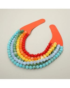 Fashnzfab Strand Marbled Ball Beaded Faux Leather Magnetic Necklace - Red
