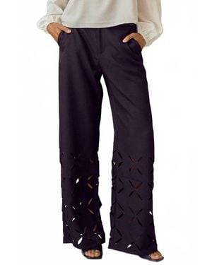 Lalavon Laser Cut Wide Leg Pants - Blue