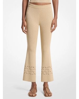 Michael Kors Outlet Laser Cut Metallic Stretch Knit Cropped Pants - Natural