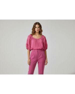 TRUEDAMES Unique Spectrum Solid Short Sleeve Blouse - Black