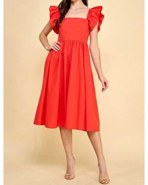 TCEC Stella Square Neckline Dress - Red