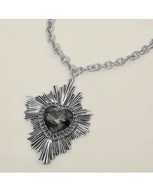 Fashnzfab Bold Vintage Heart Burst Pendant Necklace - White