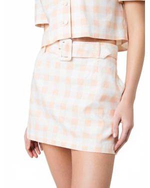 French Connection Aspen Linen Gingham Belted Skirt - Natural