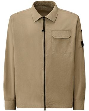 C.P. Company Organic Gabardine Zipped Overshirt With Lens Detail - Natural