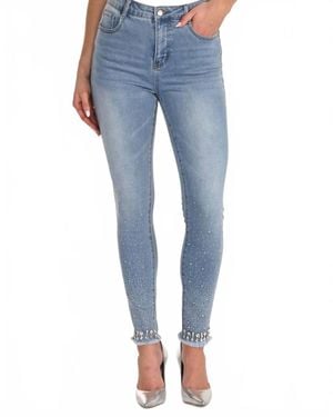 FRANK LYMAN High-Waisted Skinny Studded Pants - Blue